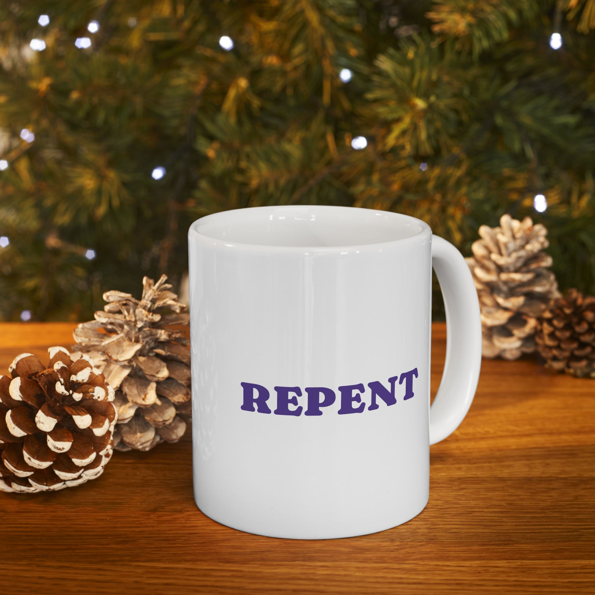 Ceramic Mug - 'Repent' Bold Purple Text Coffee Tea Cup (11oz & 15oz)